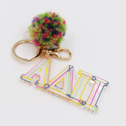 Load image into Gallery viewer, Color Block Acrylic Pom Keychain