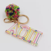 Color Block Acrylic Pom Keychain