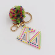 Load image into Gallery viewer, Color Block Acrylic Pom Keychain